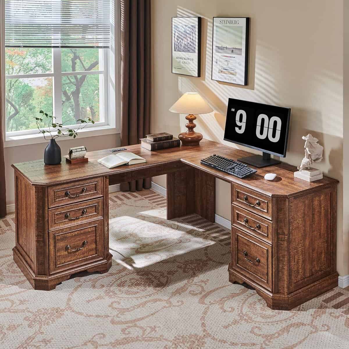 T4TREAM 59" L Shaped Executive Desk with Storage