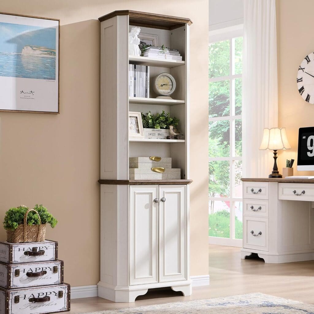 T4TREAM 6-Tier Bookshelf with Doors and Adjustable Shelves