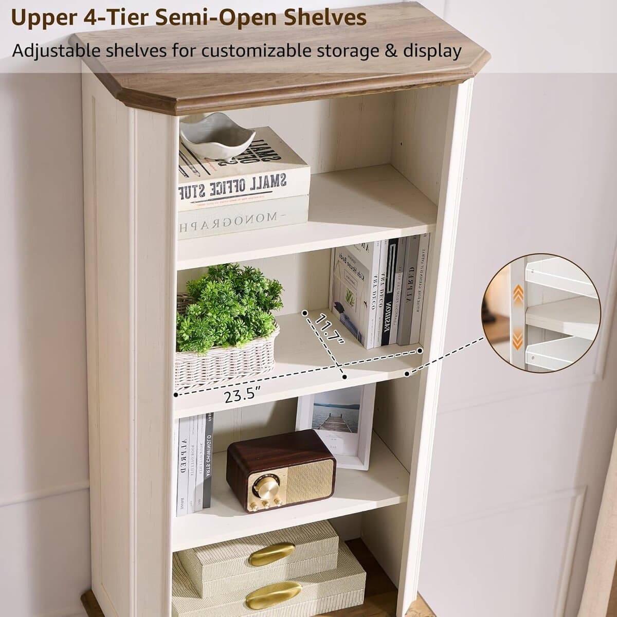 T4TREAM 6-Tier Bookshelf with Doors and Adjustable Shelves