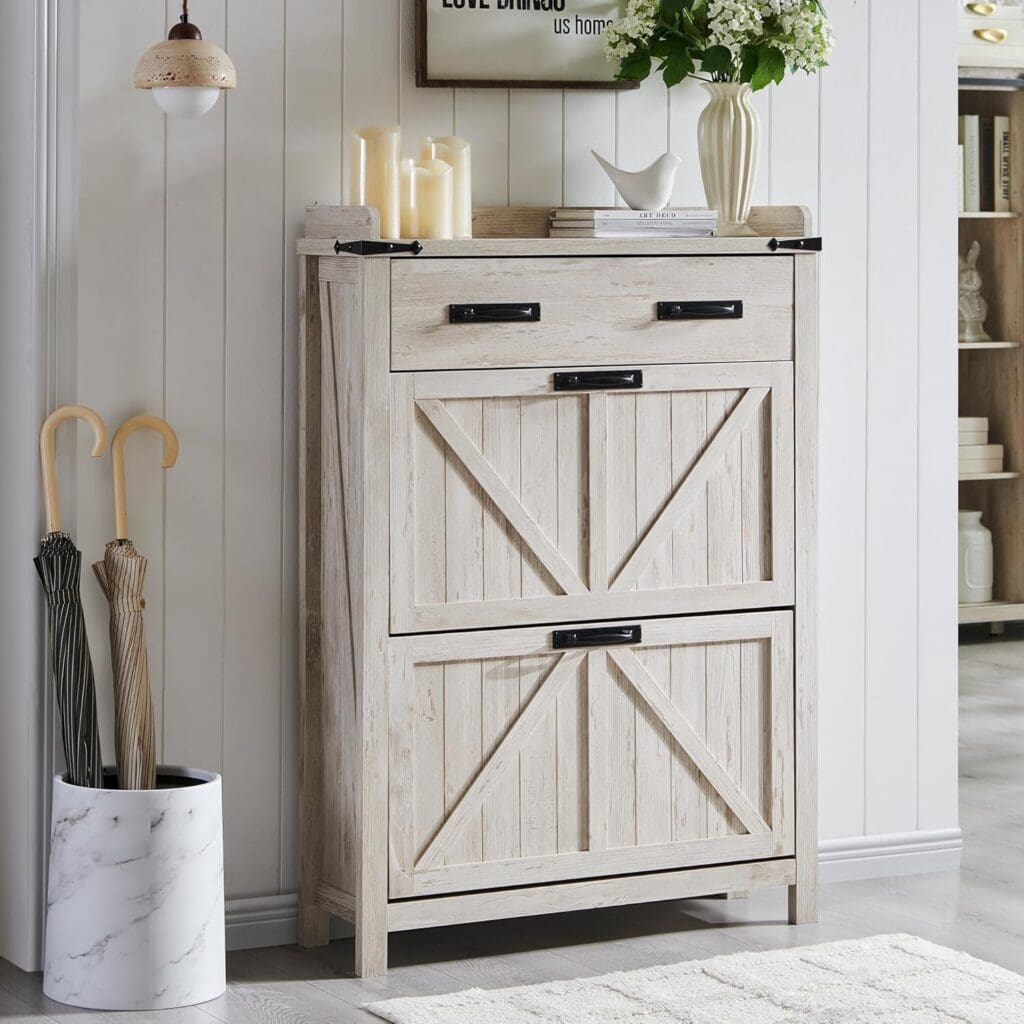 T4TREAM Antique White Shoe Cabinet