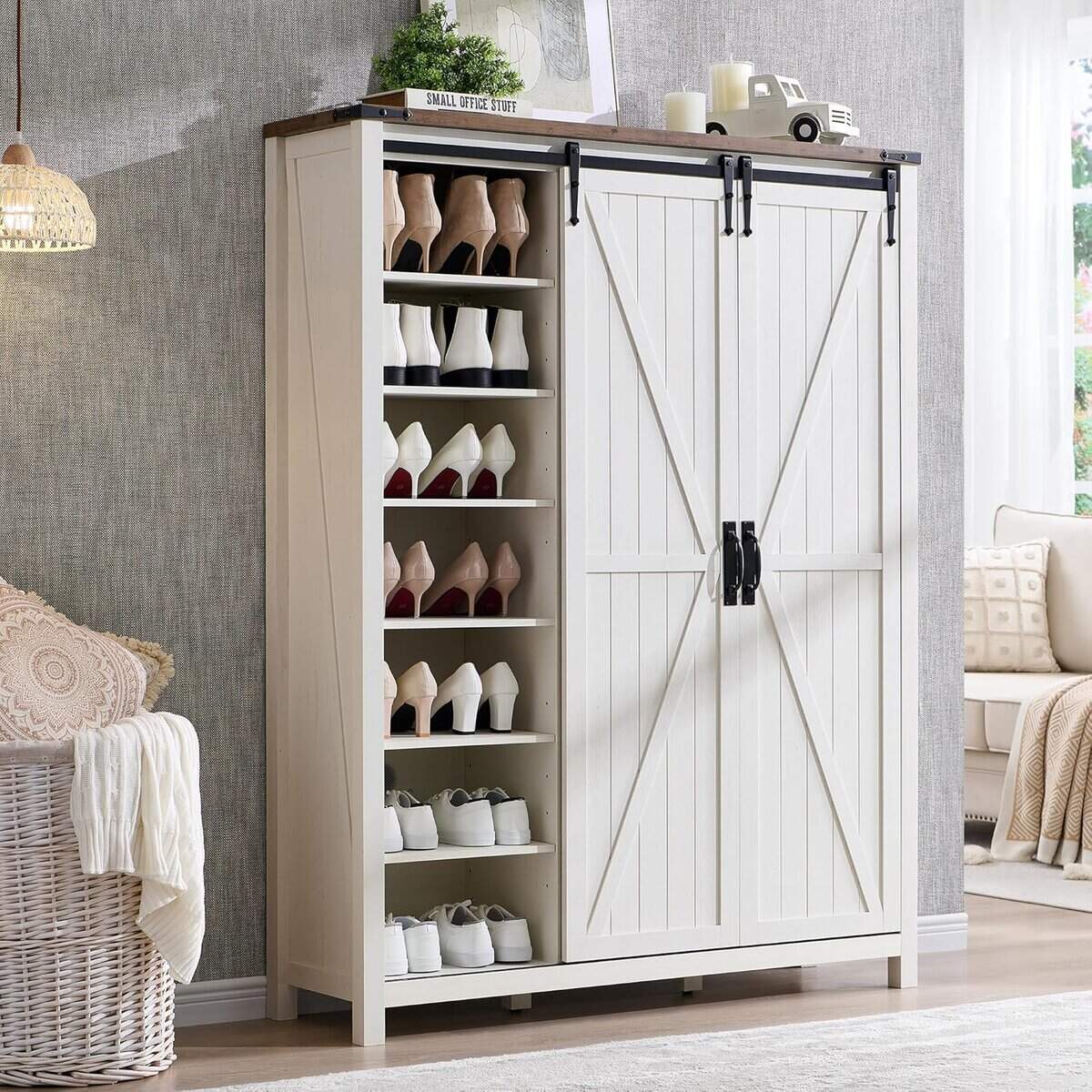 T4TREAM Corner Antique White Shoe Cabinet 
