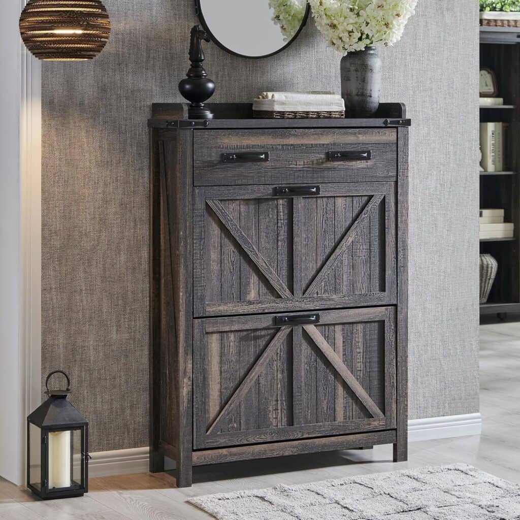 T4TREAM Dark Rustic Oak Shoe Cabinet