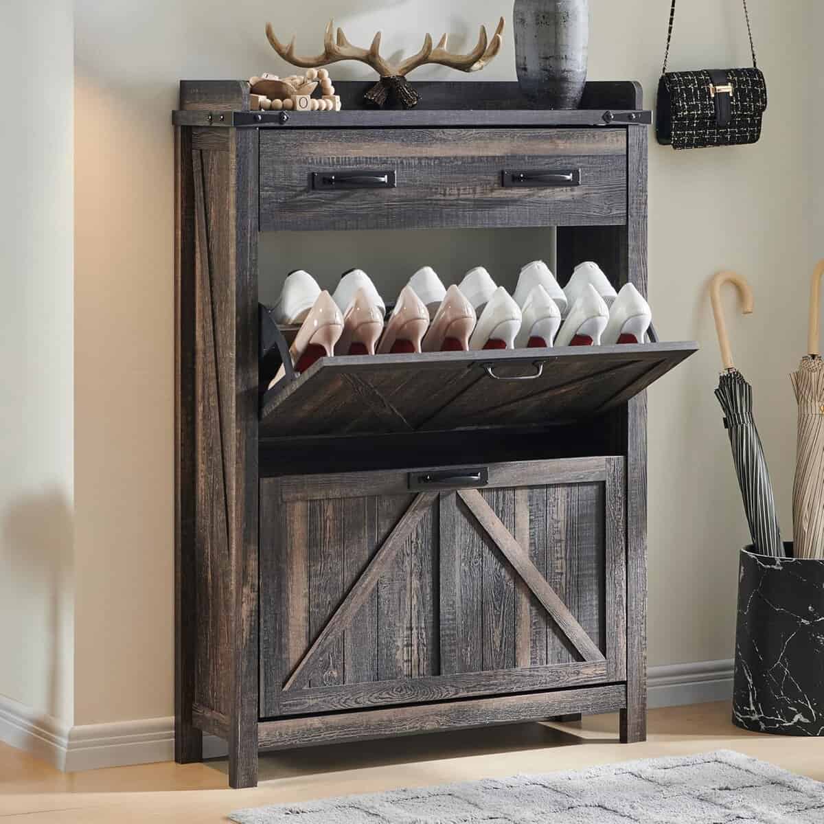 T4TREAM Dark Rustic Oak Shoe Cabinet