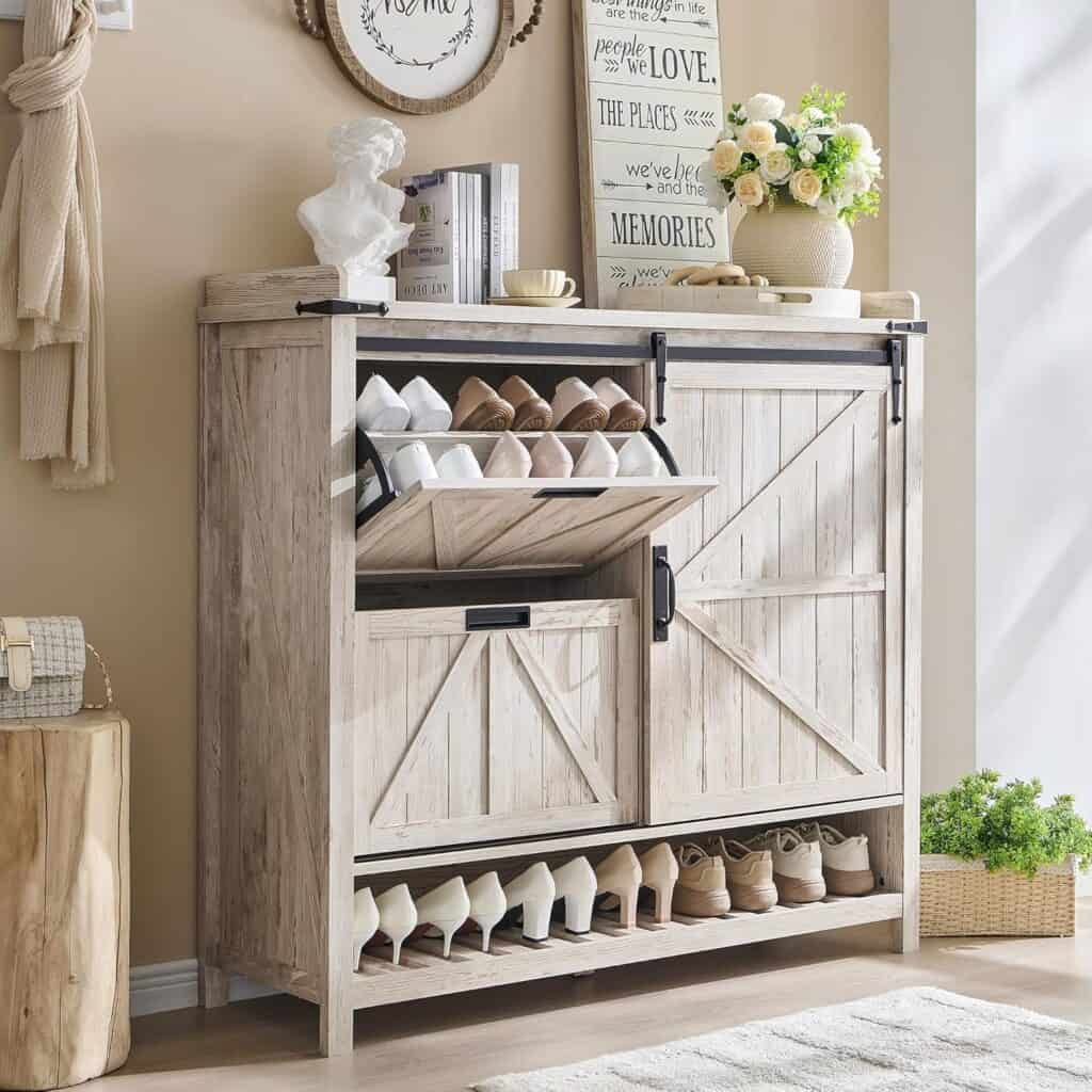 T4TREAM Fabric 6‑Flip Drawer Shoe Cabine