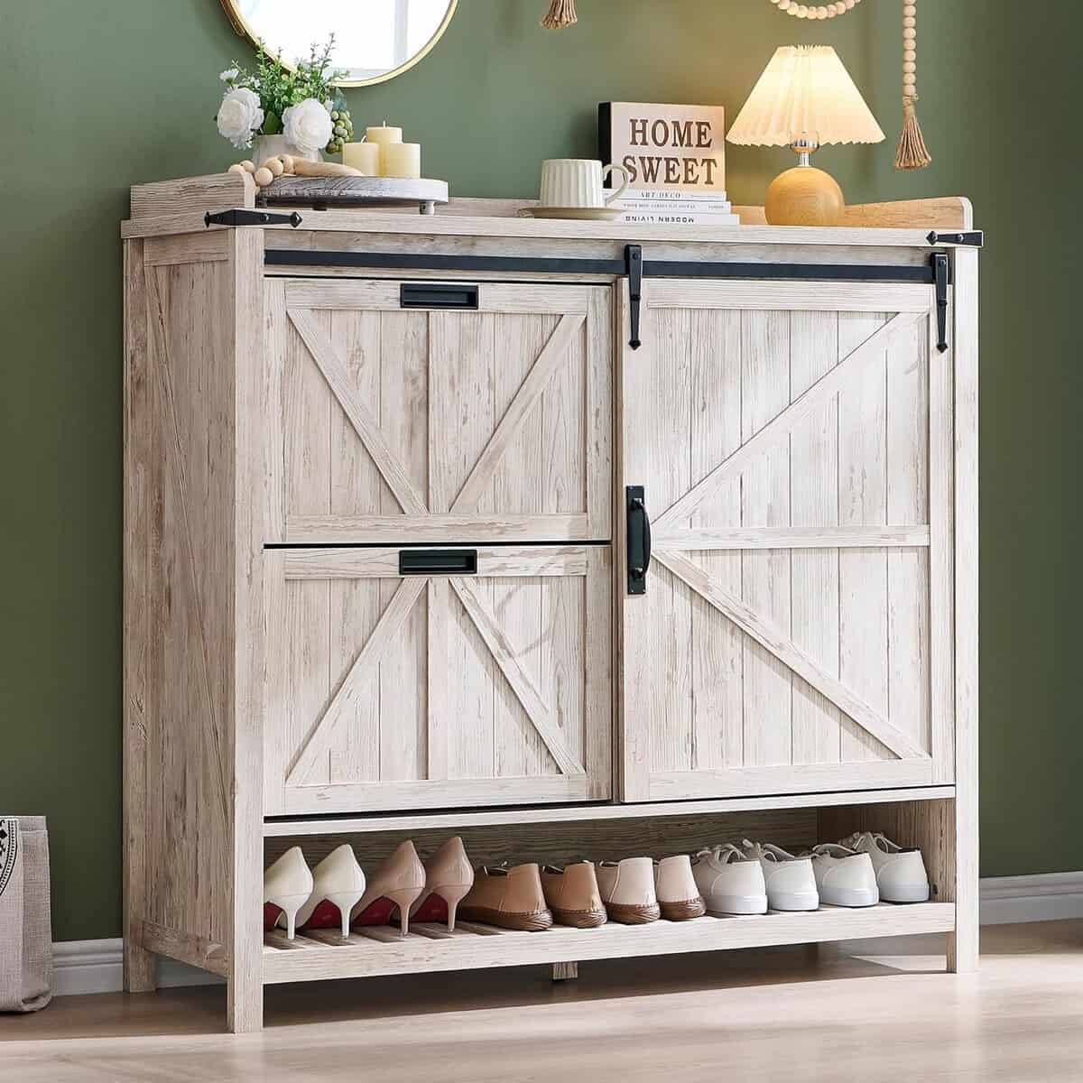 T4TREAM Fabric 6‑Flip Drawer Shoe Cabine