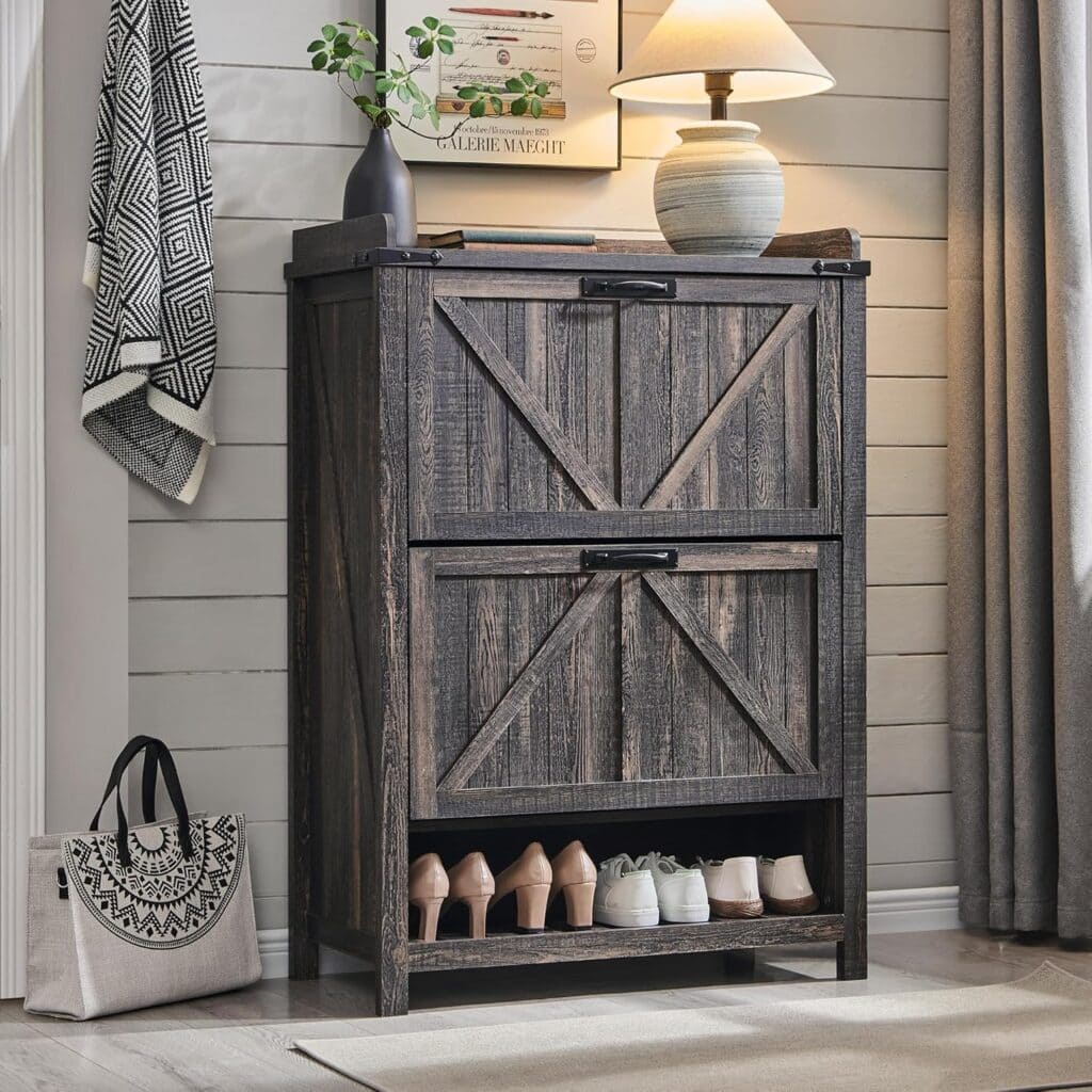 T4TREAM Farmhouse White Shoe Cabinet with Flip Drawers