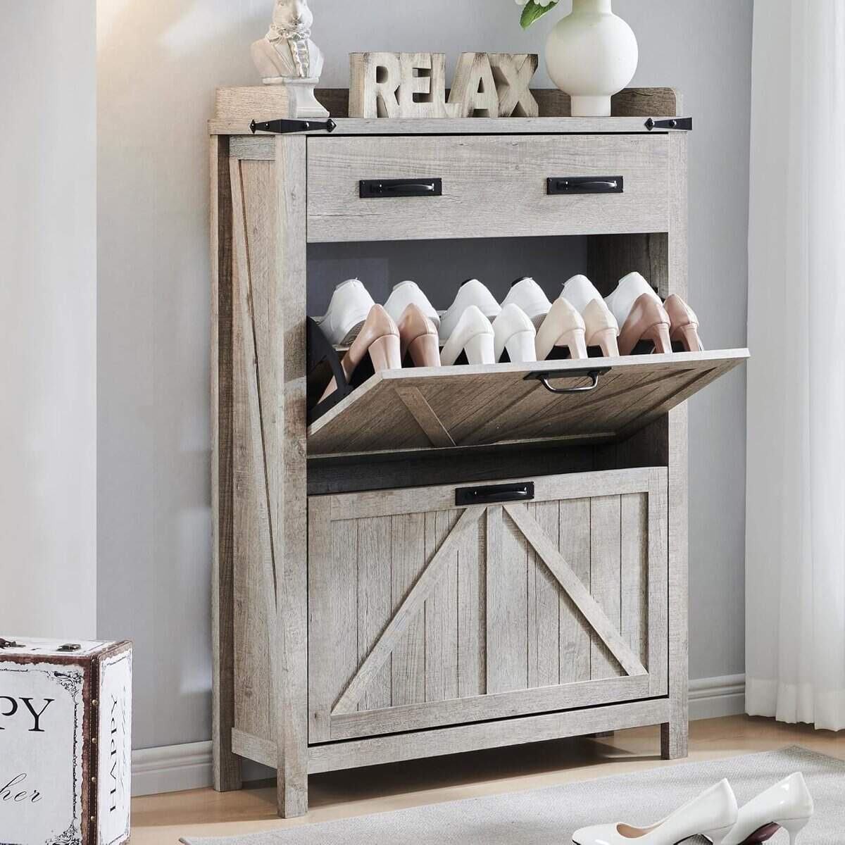T4TREAM Light Rustic Oak Shoe Cabinet