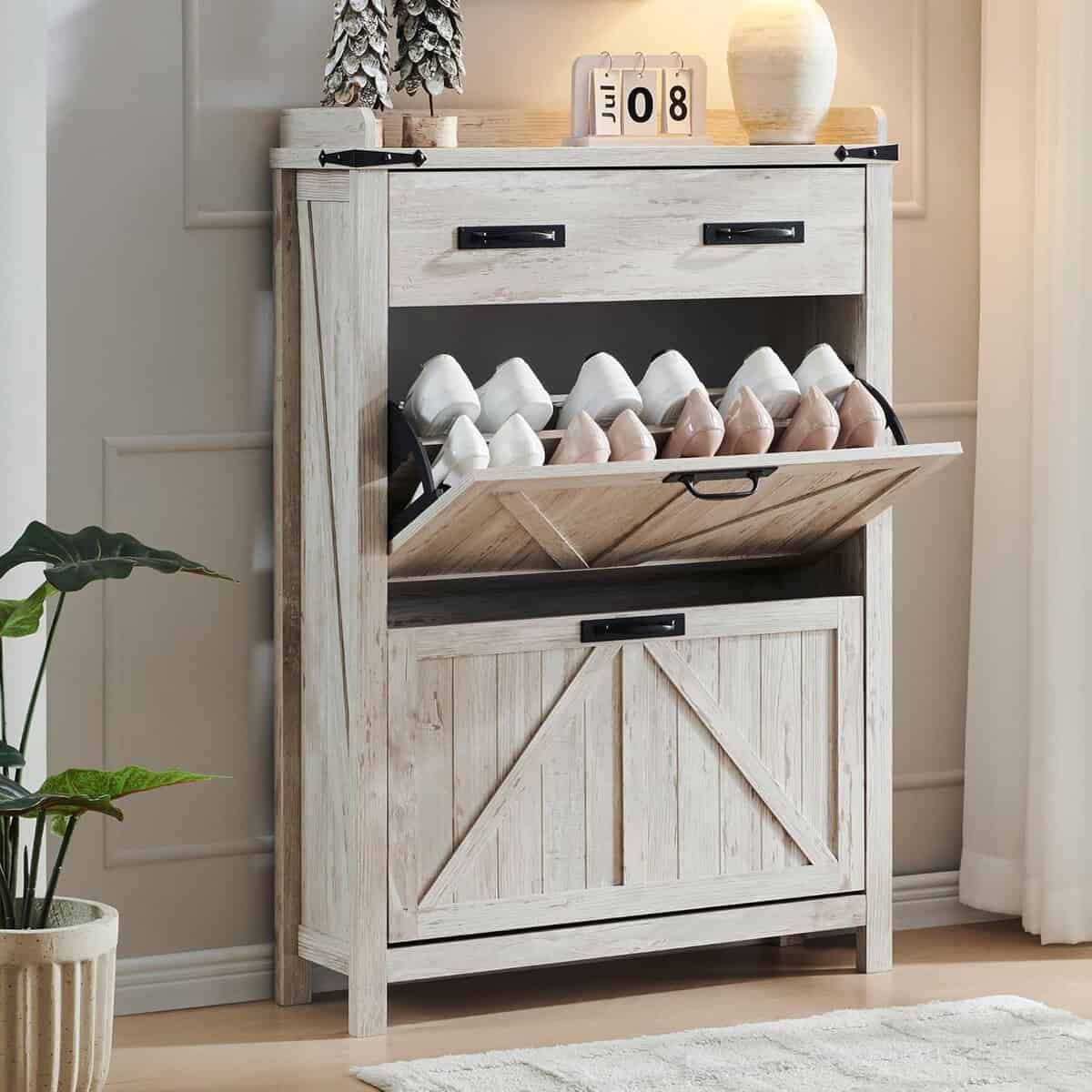 T4TREAM Shoe Cabinet Flip Drawers and Antique