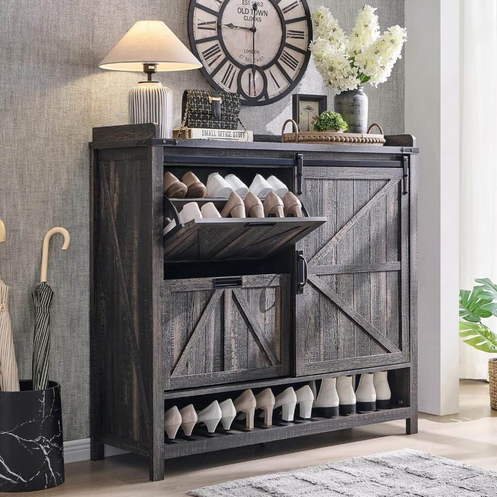 T4TREAM Shoe Cabinet Flip Drawers & Sliding Door