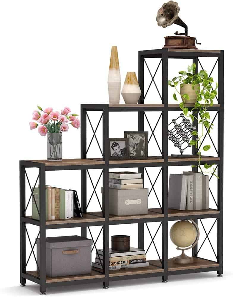 tribesigns-12-shelf-industrial-ladder-corner-bookshelf