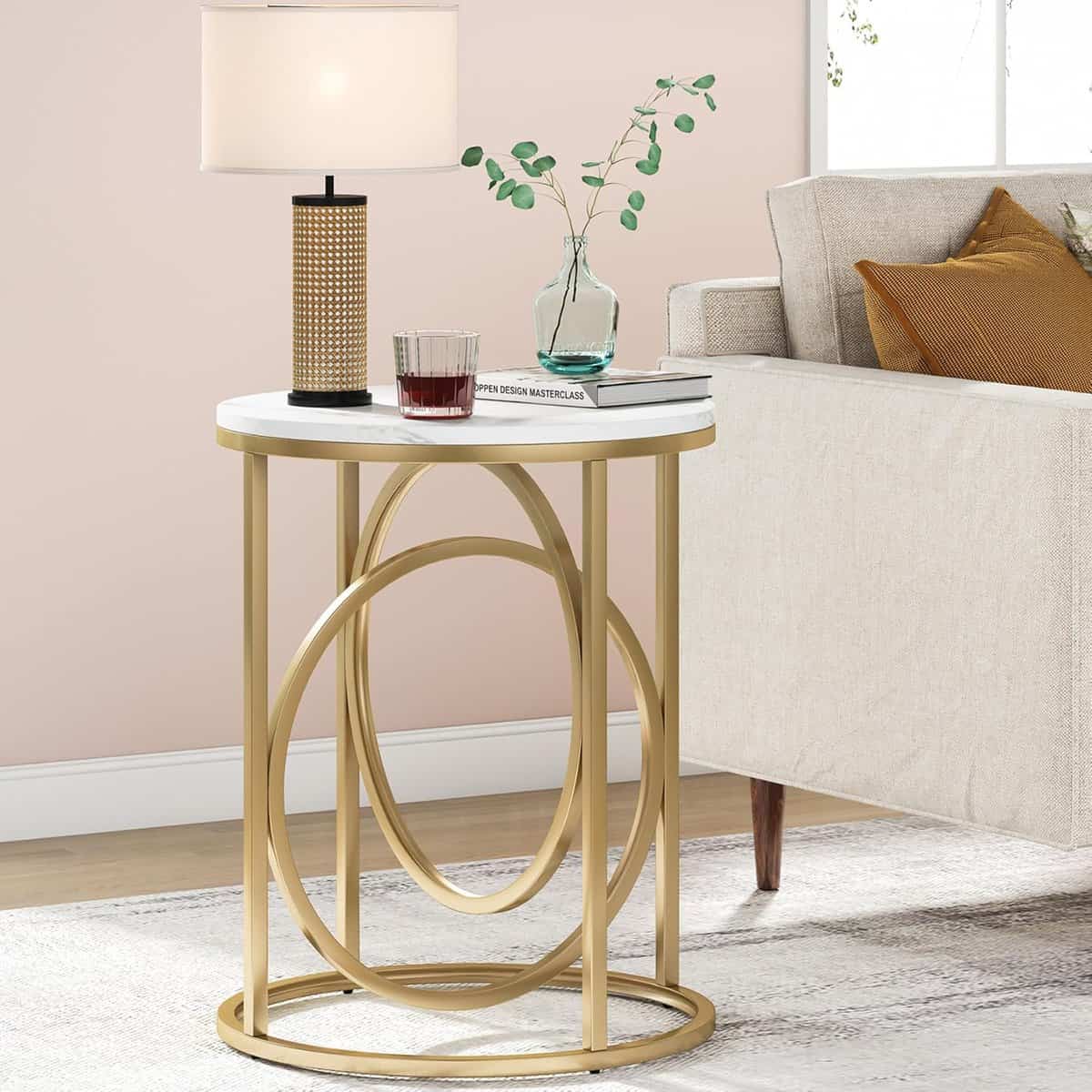 Tribesigns 26-Inch Round Marble End Table 