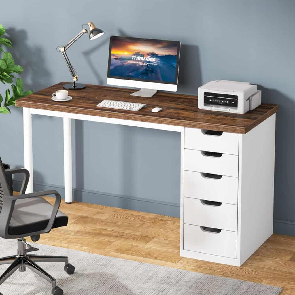 tribesigns-47-computer-desk-with-5-drawers-rustic-brown-reversible-storage