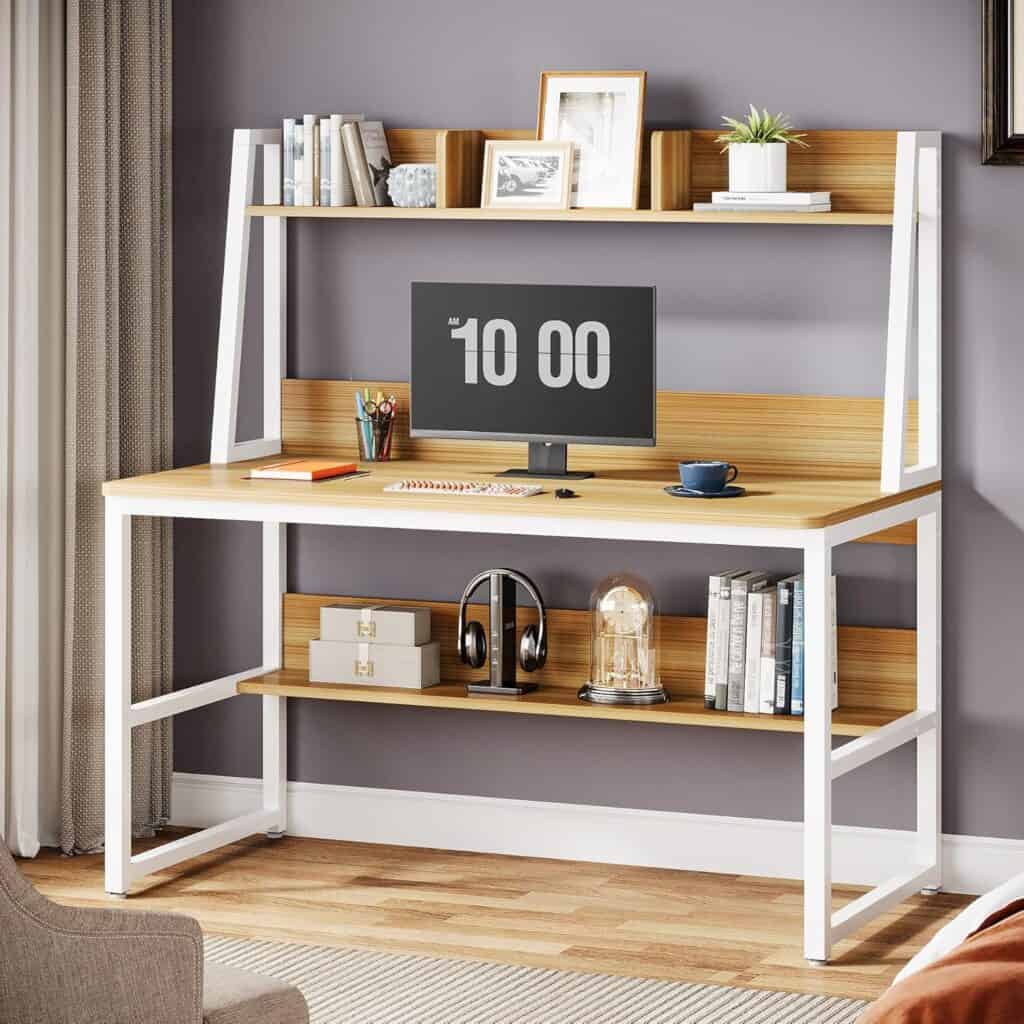 tribesigns-47-computer-desk-with-hutch-bookshelf-light-walnut-space-saving-design