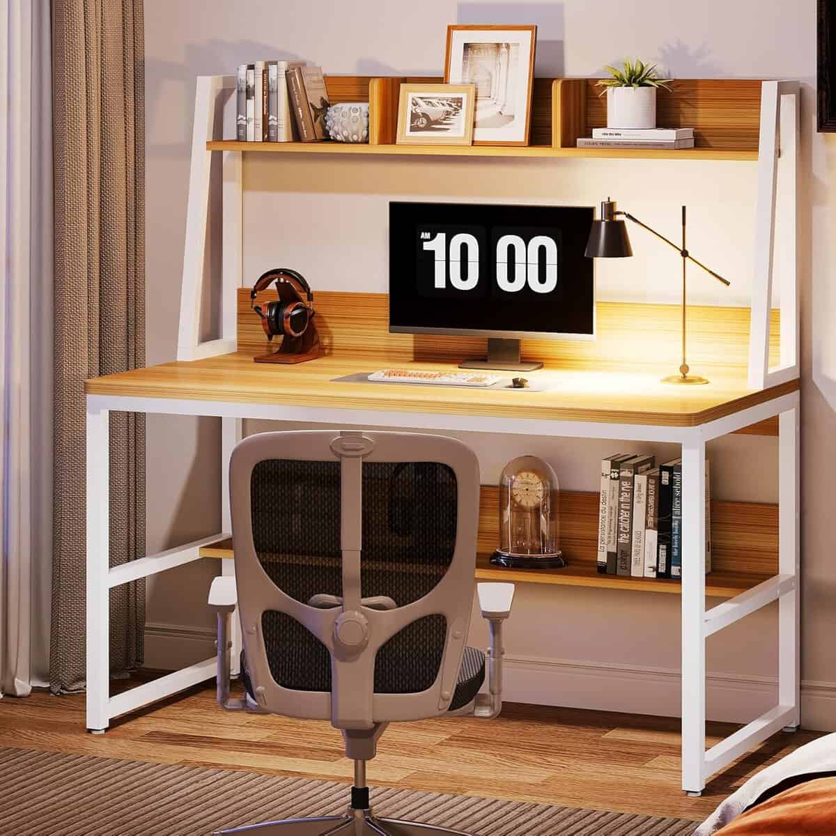 tribesigns-47-computer-desk-with-hutch-bookshelf-light-walnut-space-saving-design