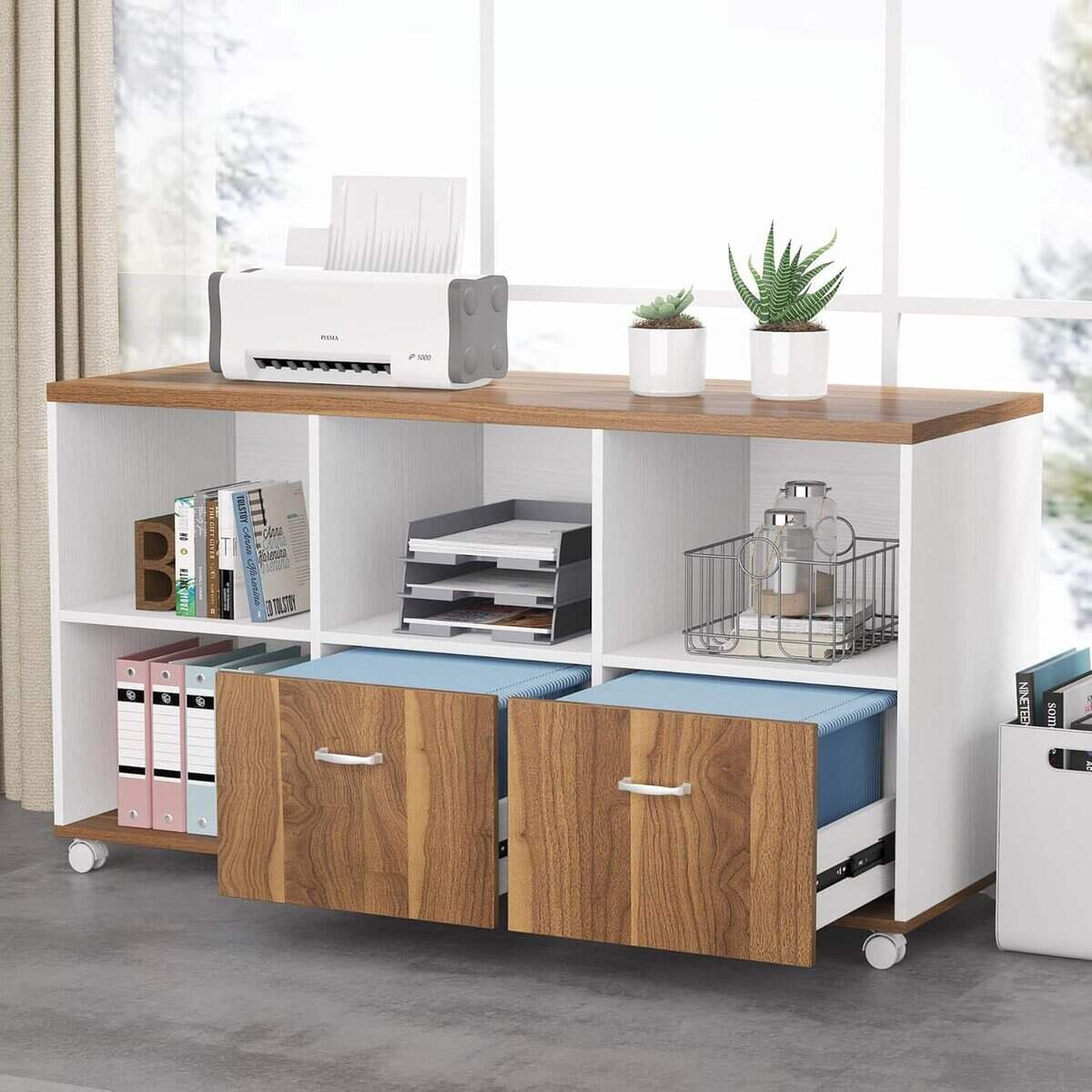tribesigns-47-inch-2-drawers-lateral-file-cabinet-with-beige-finish-and-4-tier-open-shelves