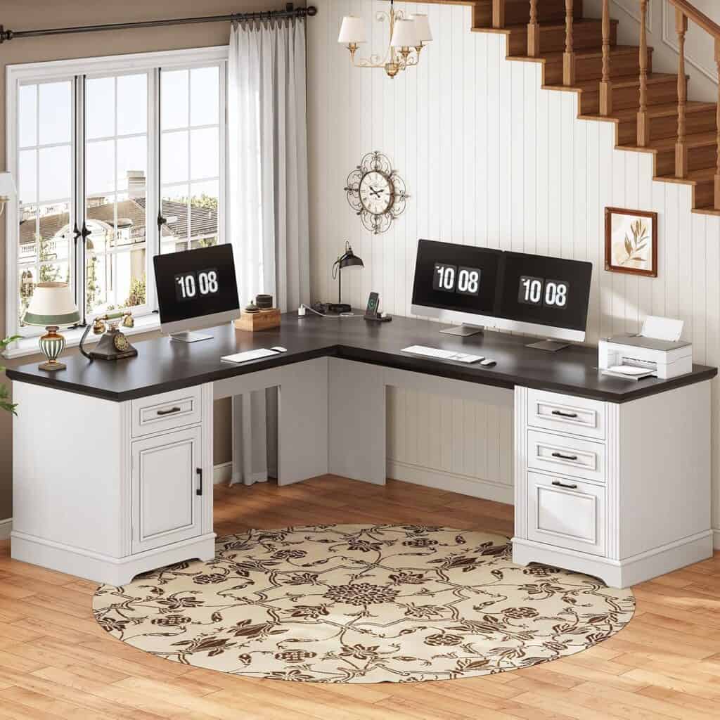 SEDETA 5-Tier Farmhouse L-Shaped Desk with Drawers