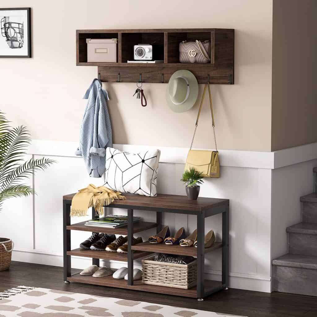Tribesigns Coat Rack Shoe Bench Set Industrial