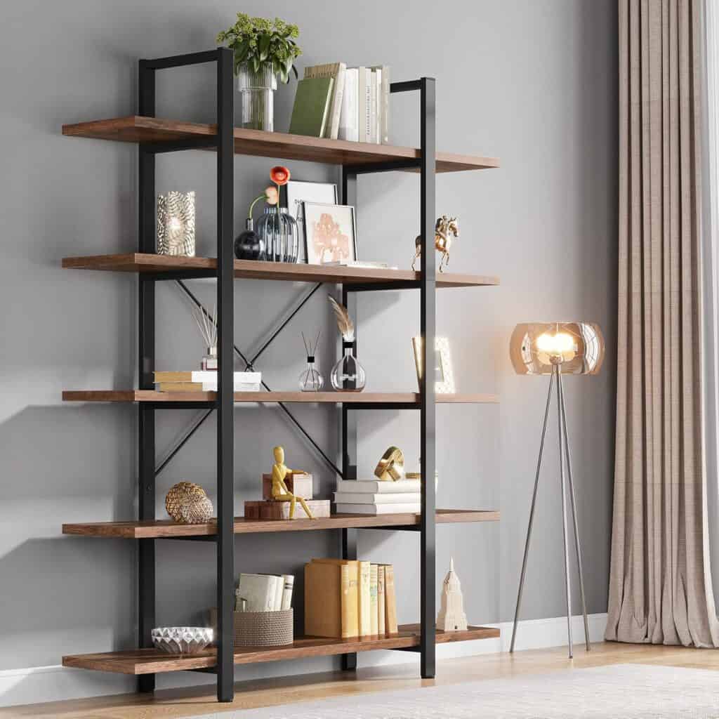 Tribesigns 5-Tier Bookshelf with Vintage Industrial Style