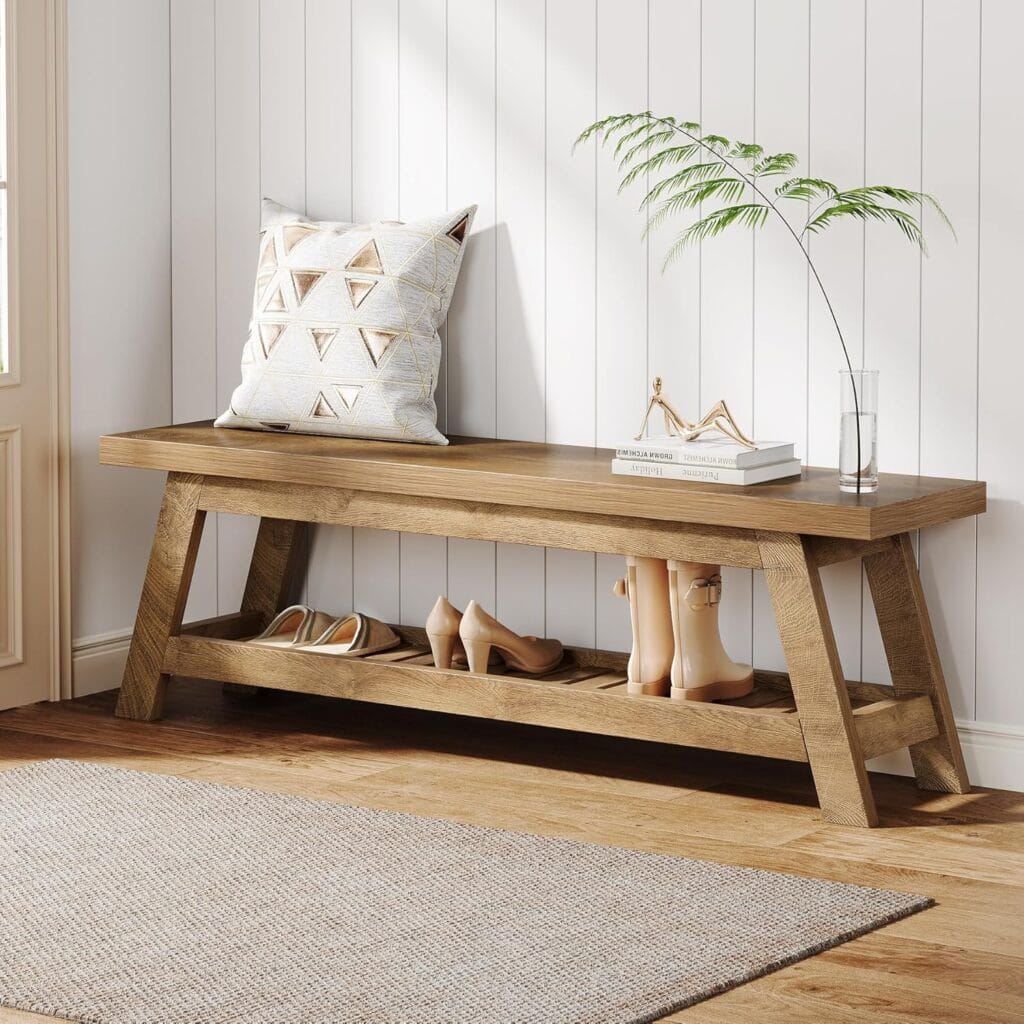 Tribesigns 55-Inch Wood Entryway Bench with Shoe Storage