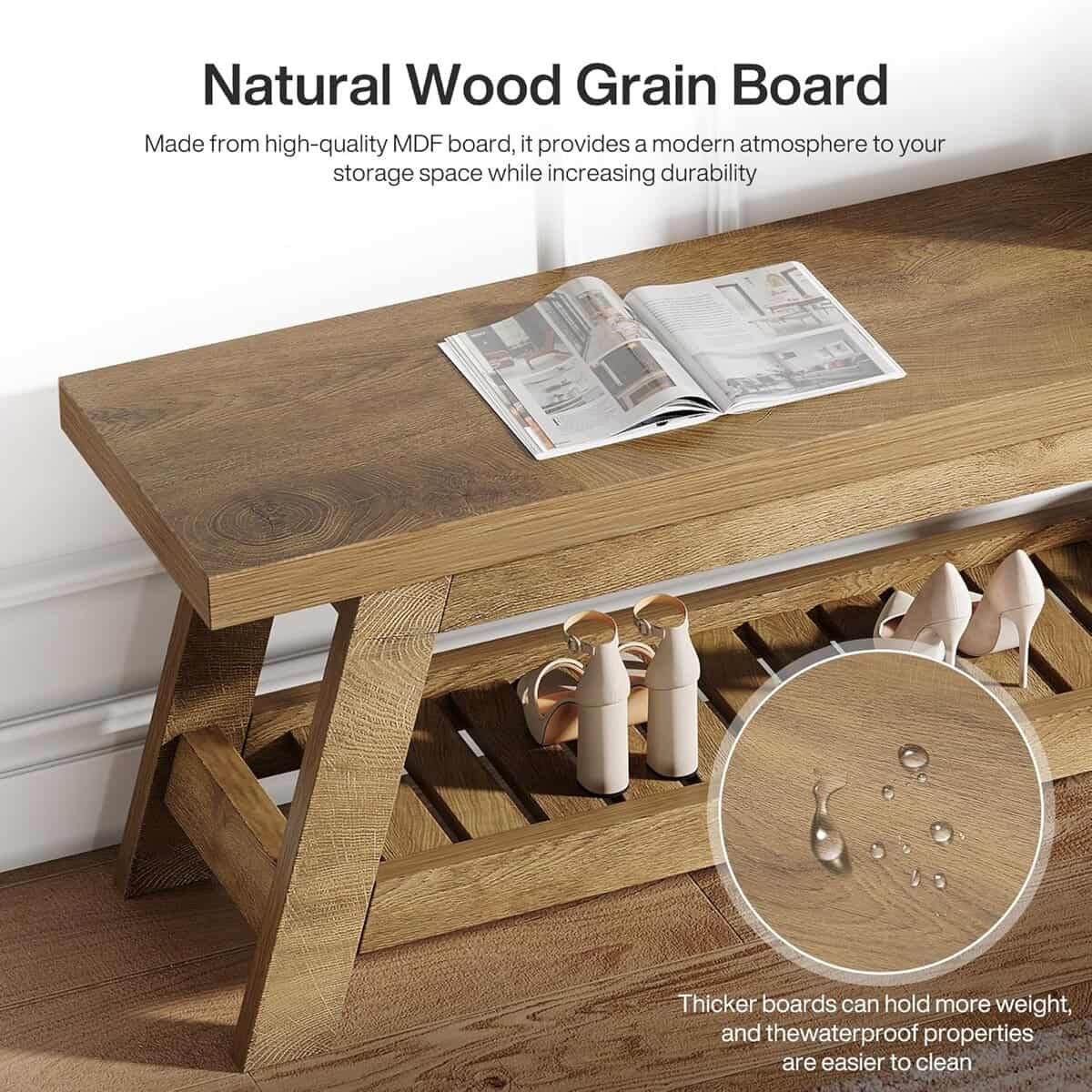 Tribesigns 55-Inch Wood Entryway Bench with Shoe Storage