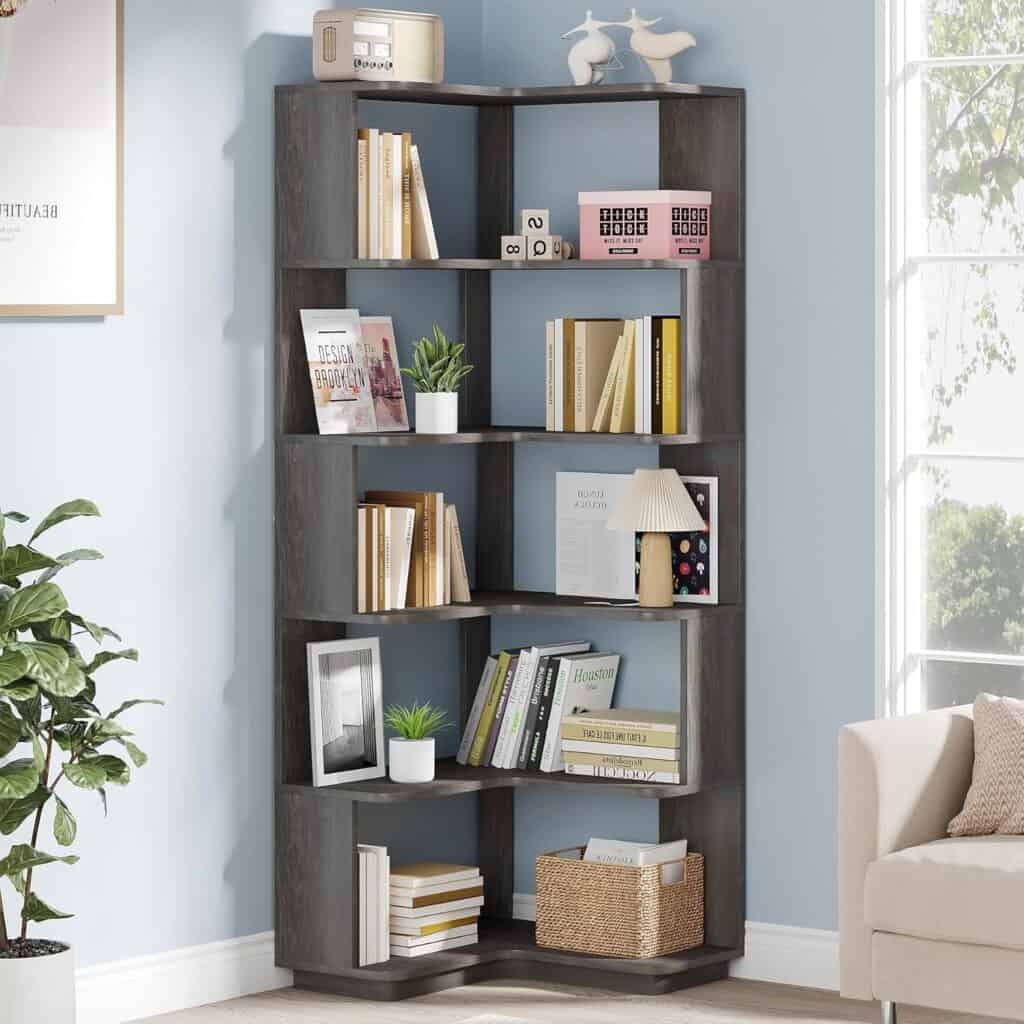 Tribesigns 6-Tier Corner Bookshelf, 64.9" Corner Bookcase