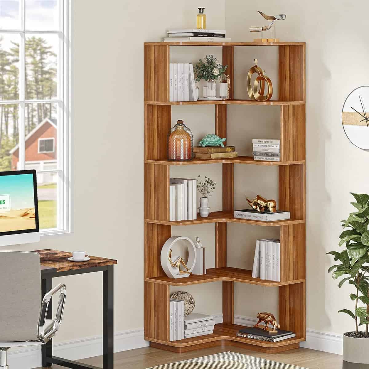 Tribesigns 6 Tier Corner Bookshelf, 64.9 Inches Tall