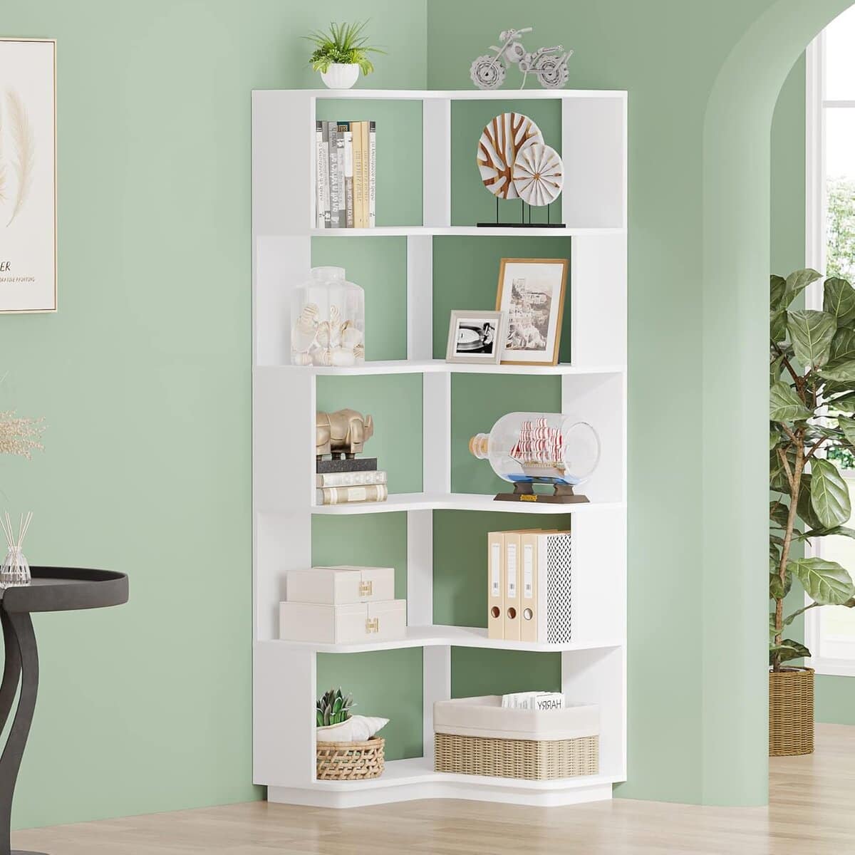 Tribesigns 6-Tier Corner Bookshelf, 64.9" Tall Corner Bookcase