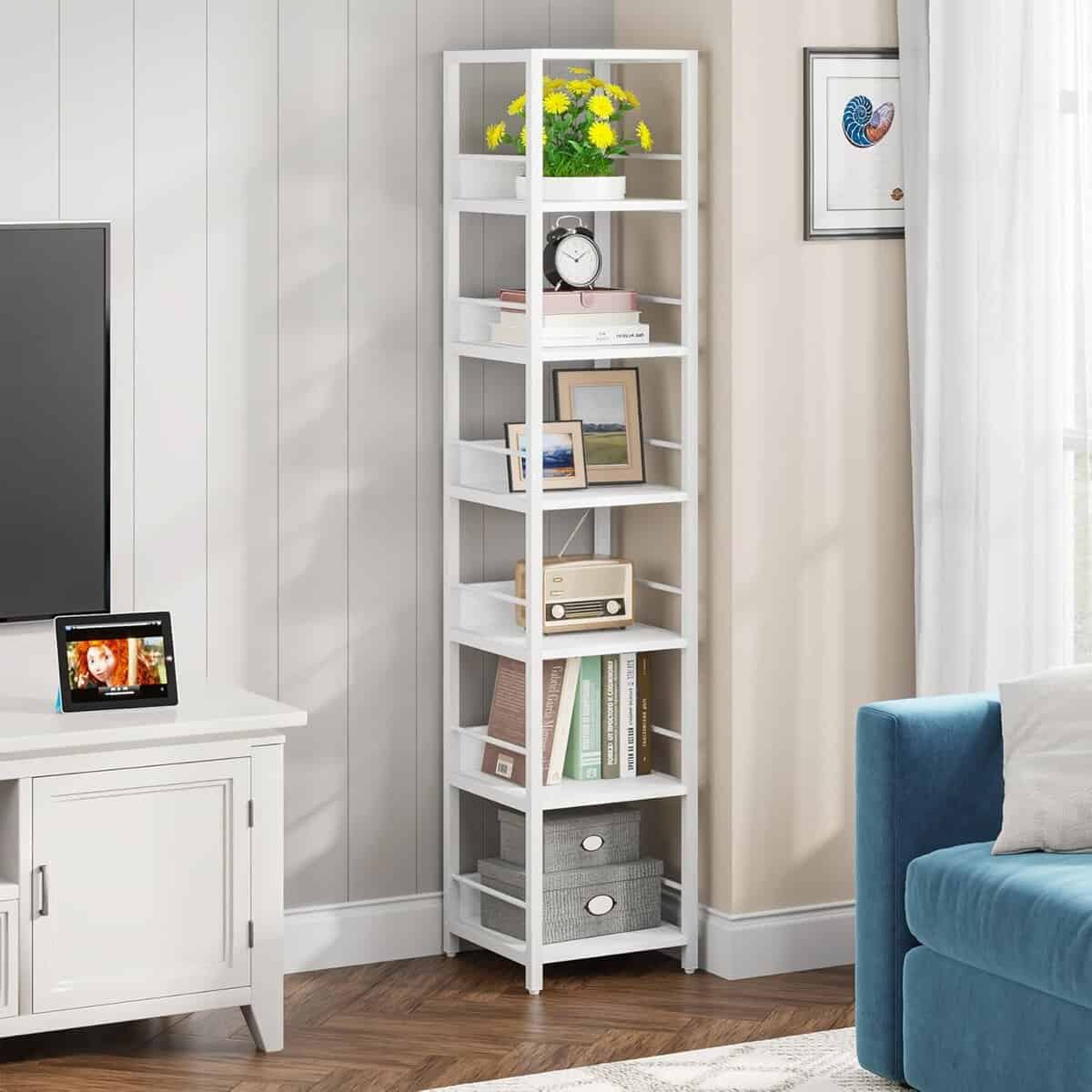 Tribesigns 6-Tier Corner Shelf, 75" Narrow Bookshelf