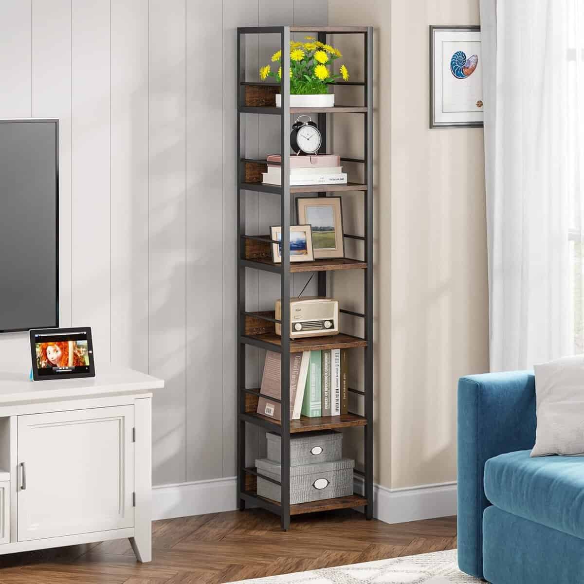 Tribesigns 6-Tier Corner Shelf, 75" Tall Narrow Bookshelf