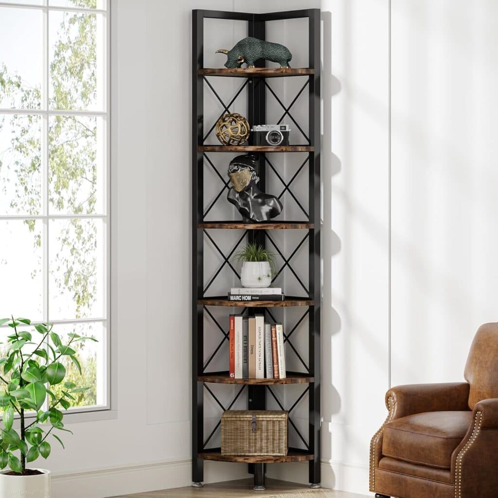 Tribesigns 6 Tier Corner Shelf, Rustic Corner Bookshelf
