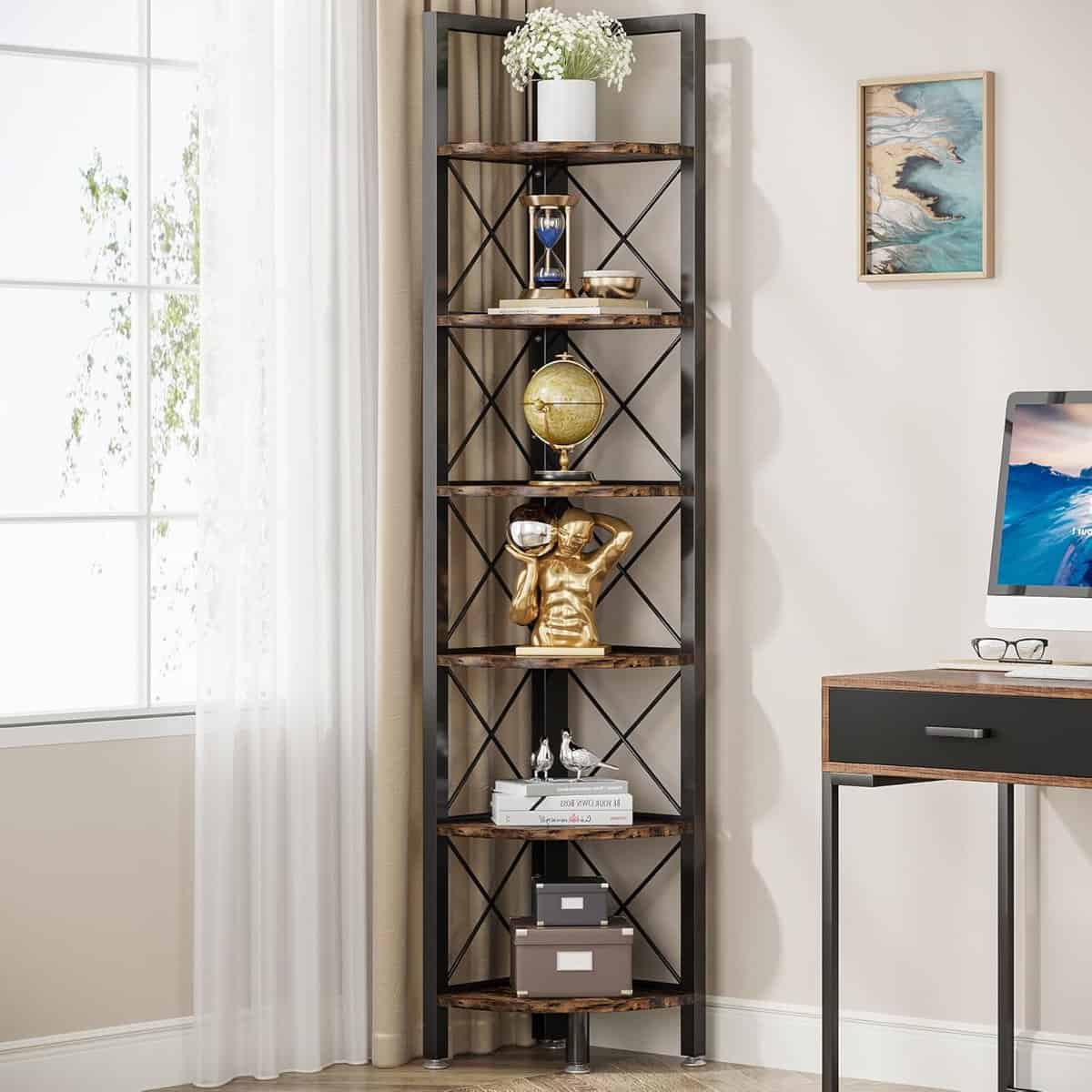 Tribesigns 6 Tier Corner Shelf, Rustic Corner Bookshelf