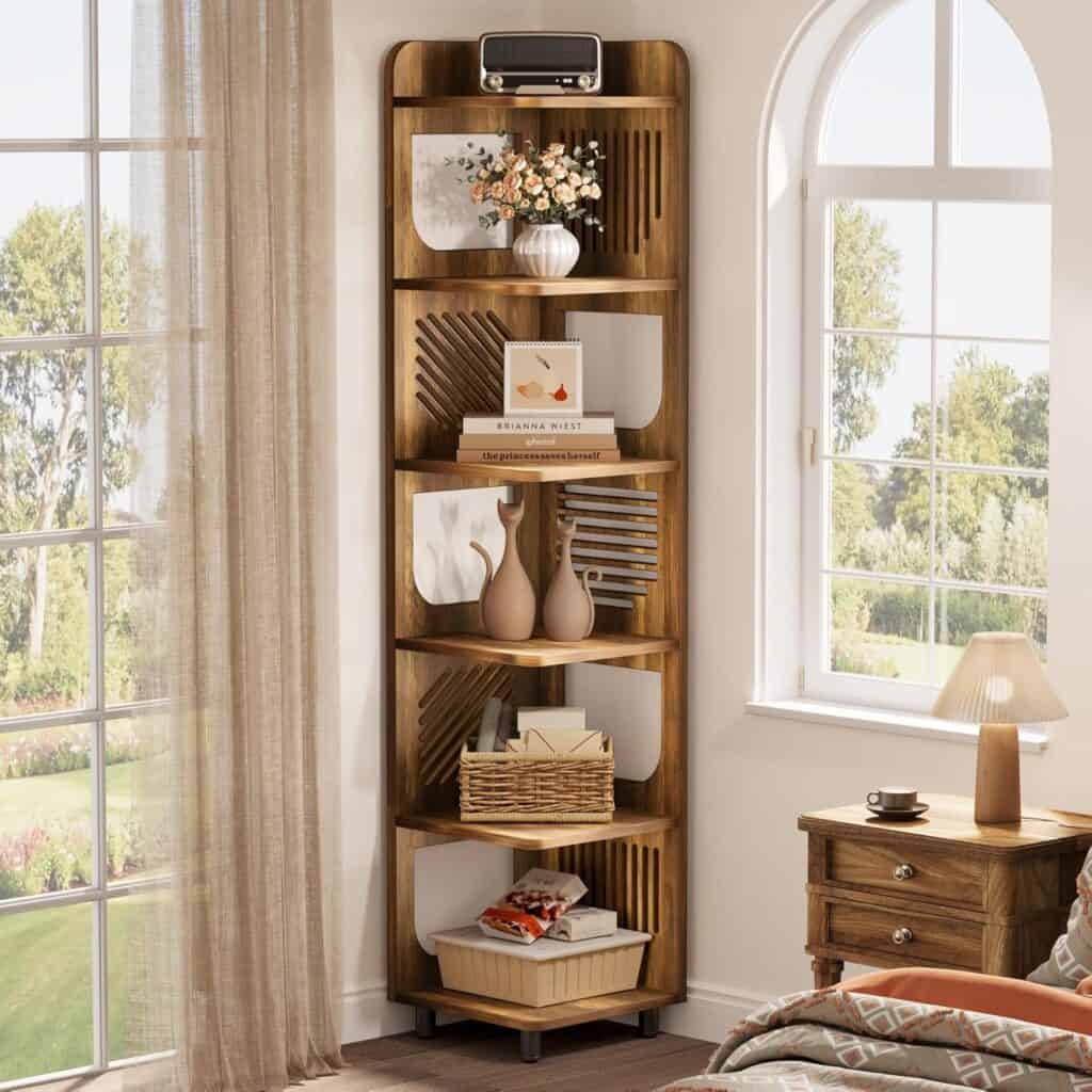 Tribesigns 6-Tier Tall Corner Shelf, 71-Inch Rustic