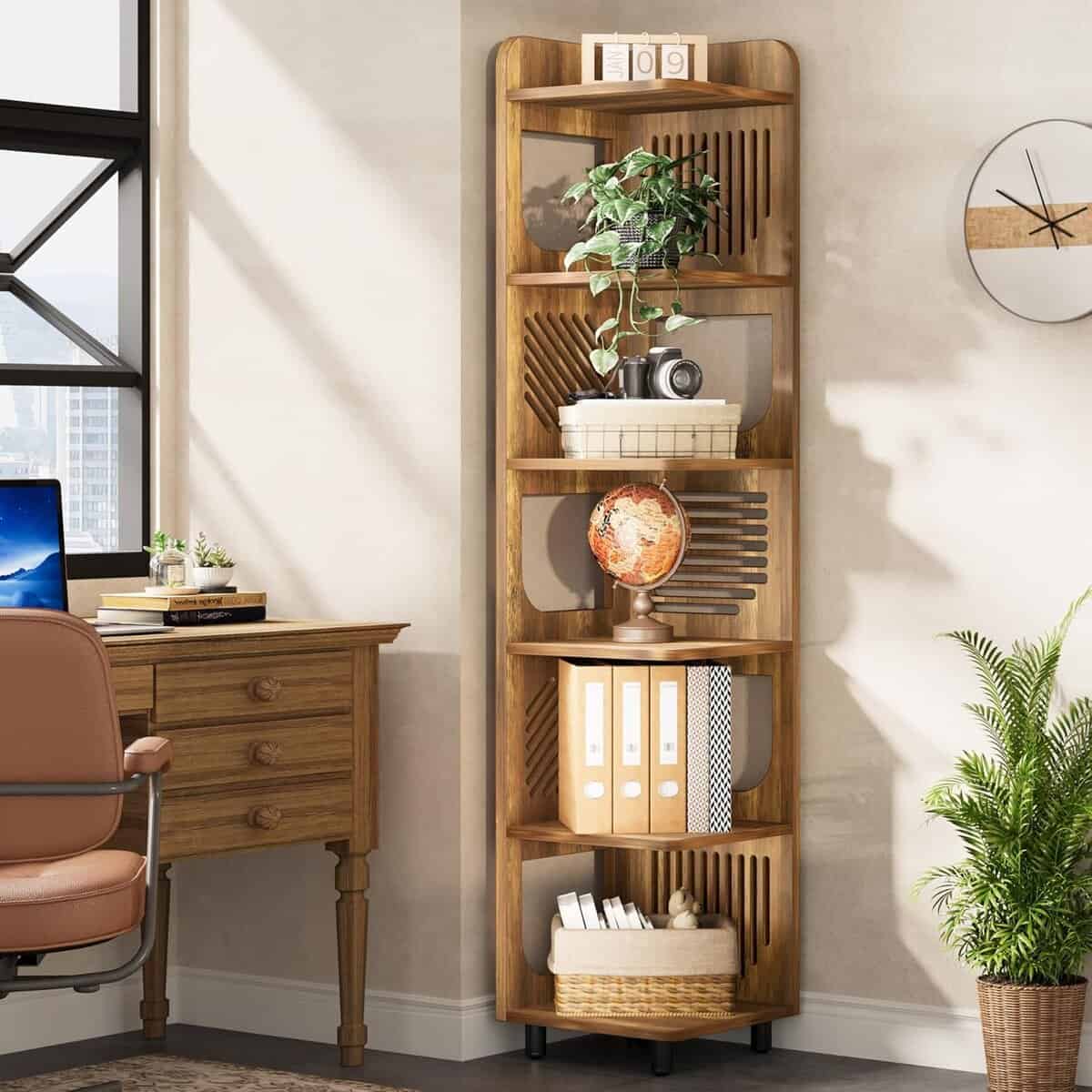 Tribesigns 6-Tier Tall Corner Shelf, 71-Inch Rustic