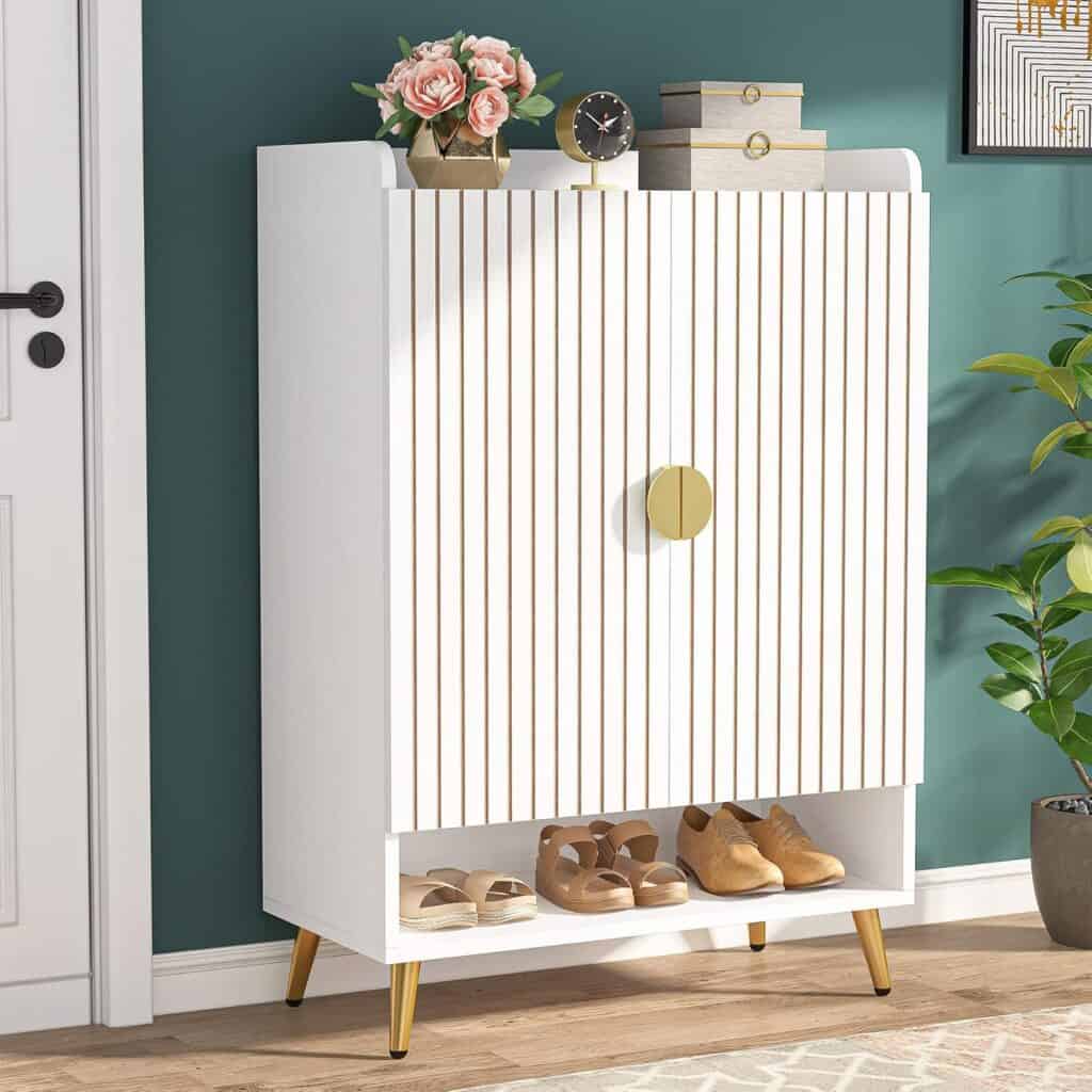 tribesigns-6-tier-white-gold-shoe-cabinet