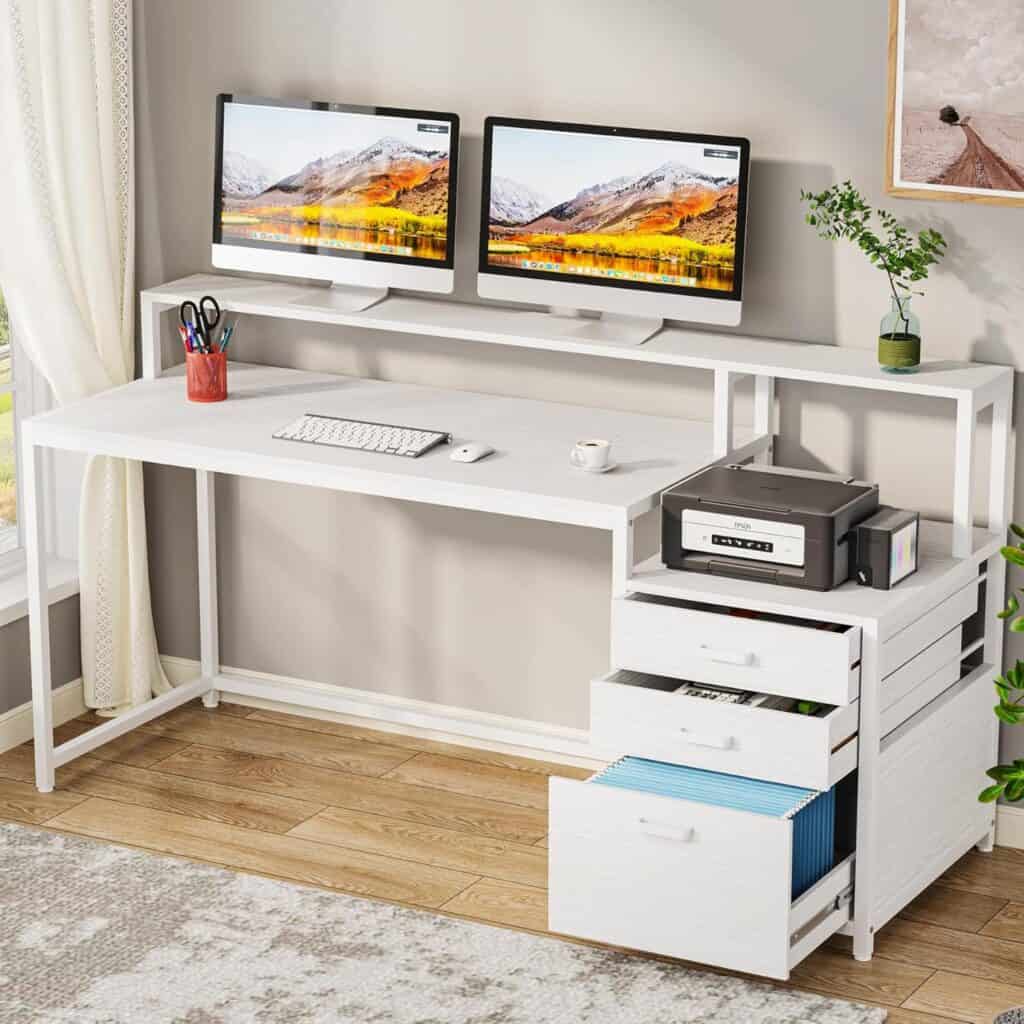 Tribesigns 63-Inch Computer Desk with File Drawer Cabinet