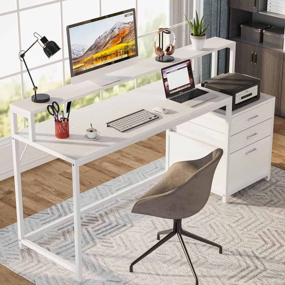 Tribesigns 63-Inch Computer Desk with File Drawer Cabinet 