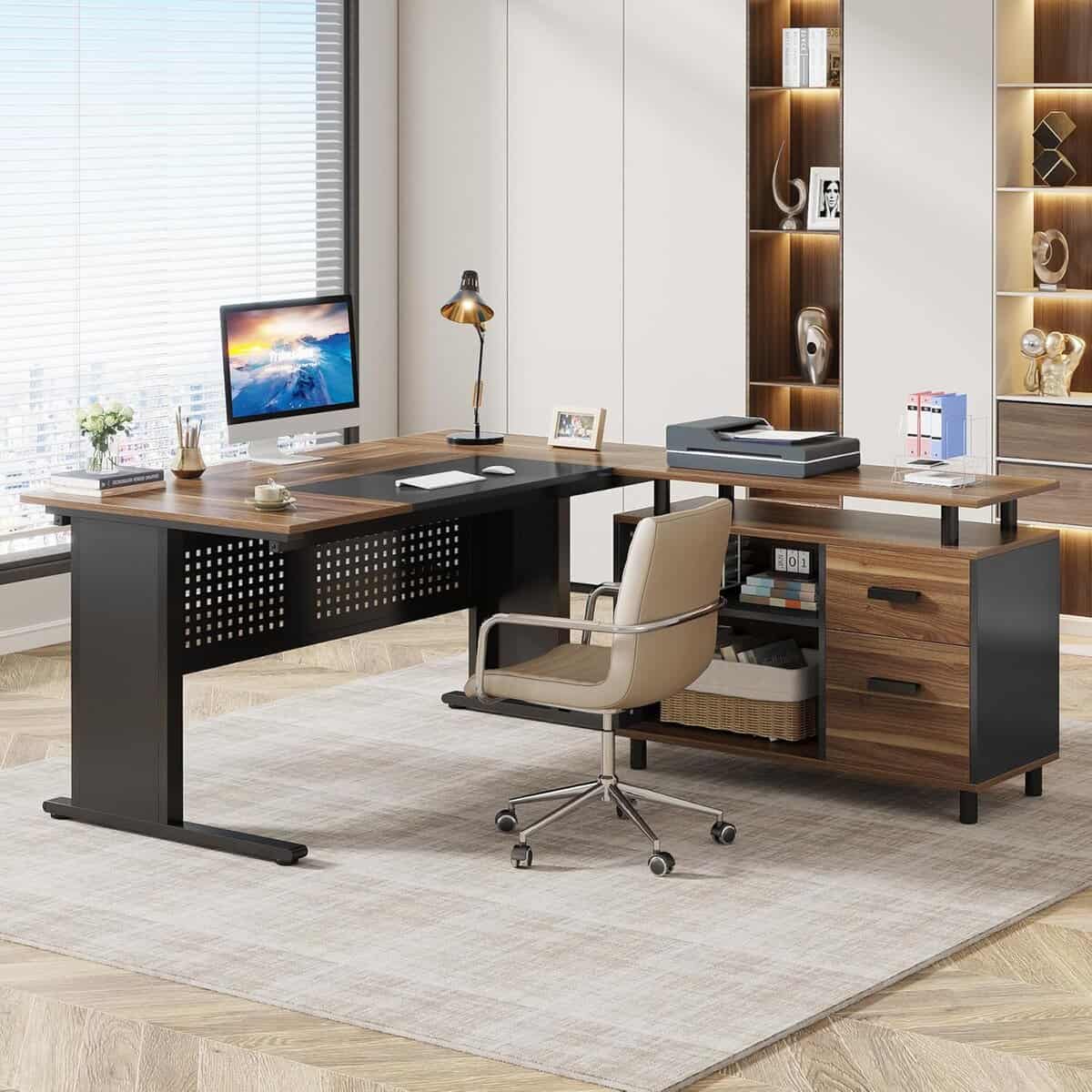Tribesigns 63-Inch Executive Desk with File Cabinet
