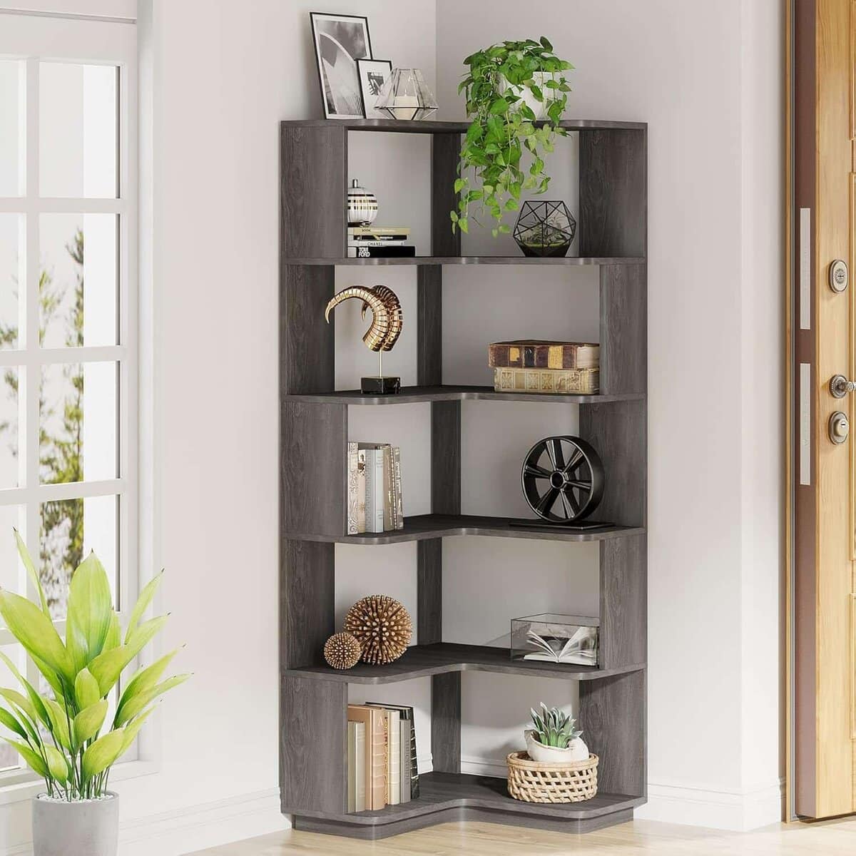 Tribesigns 64.9-Inch Tall 6-Tier Corner Bookshelf 