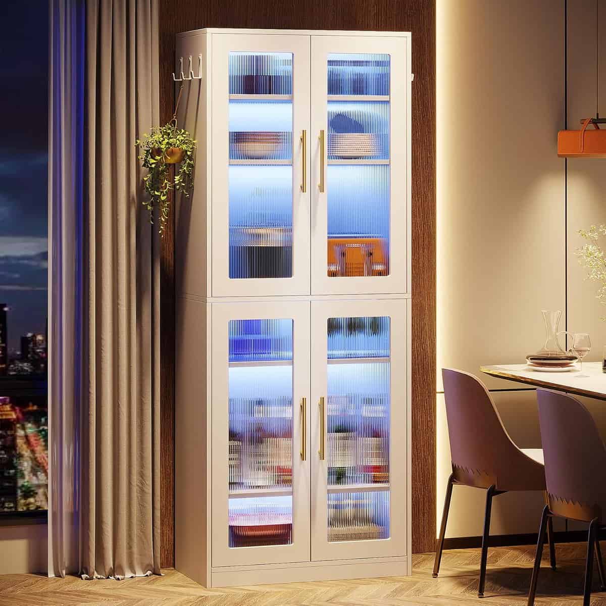 Tribesigns 67-Inch White Bookcase with LED Light