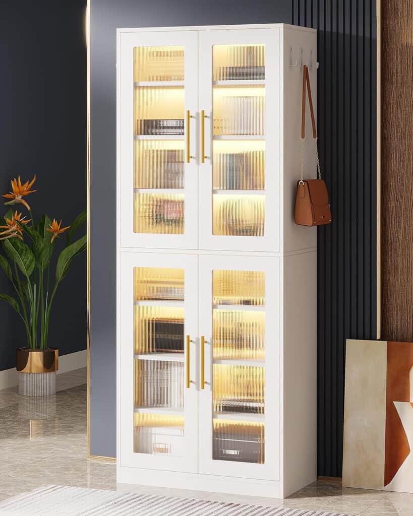 Tribesigns 67-Inch White Bookcase with LED Light