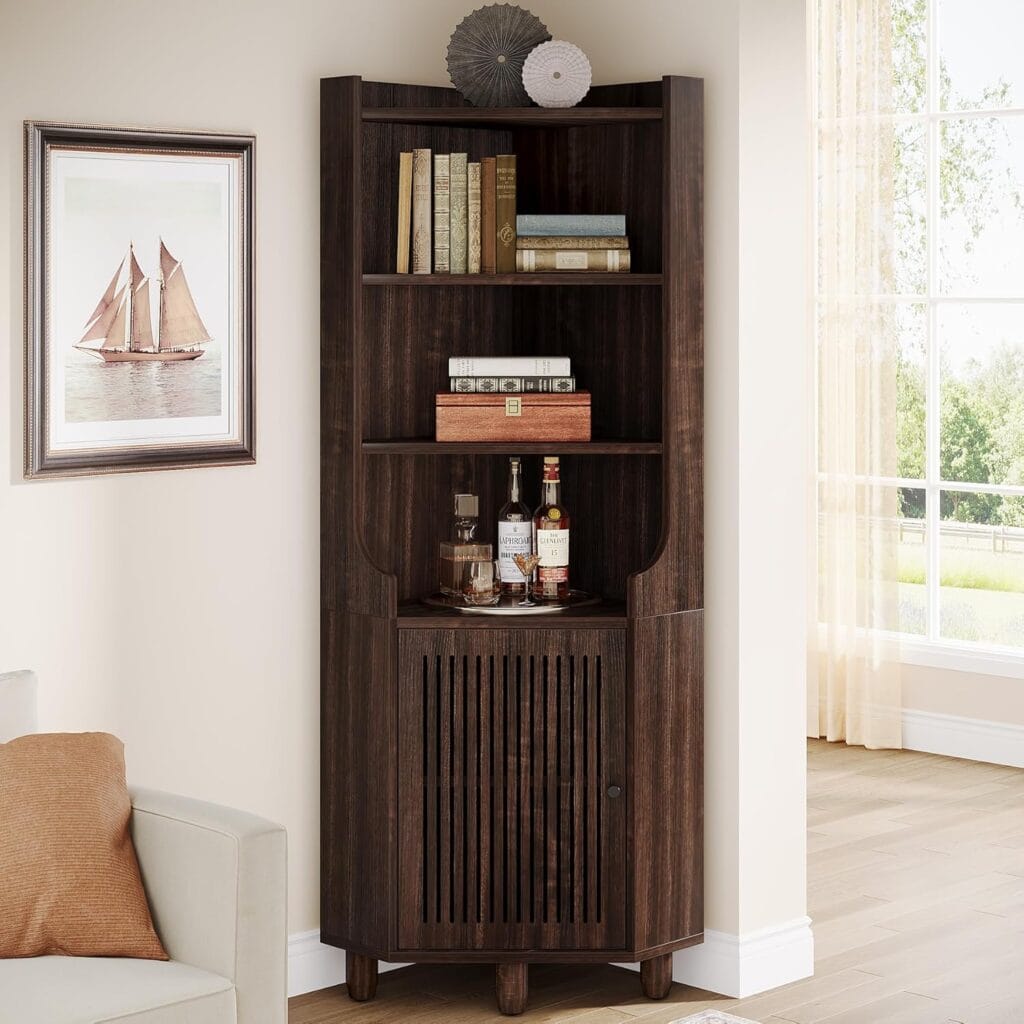 Tribesigns 68″ Tall Farmhouse Corner Cabinet Brown