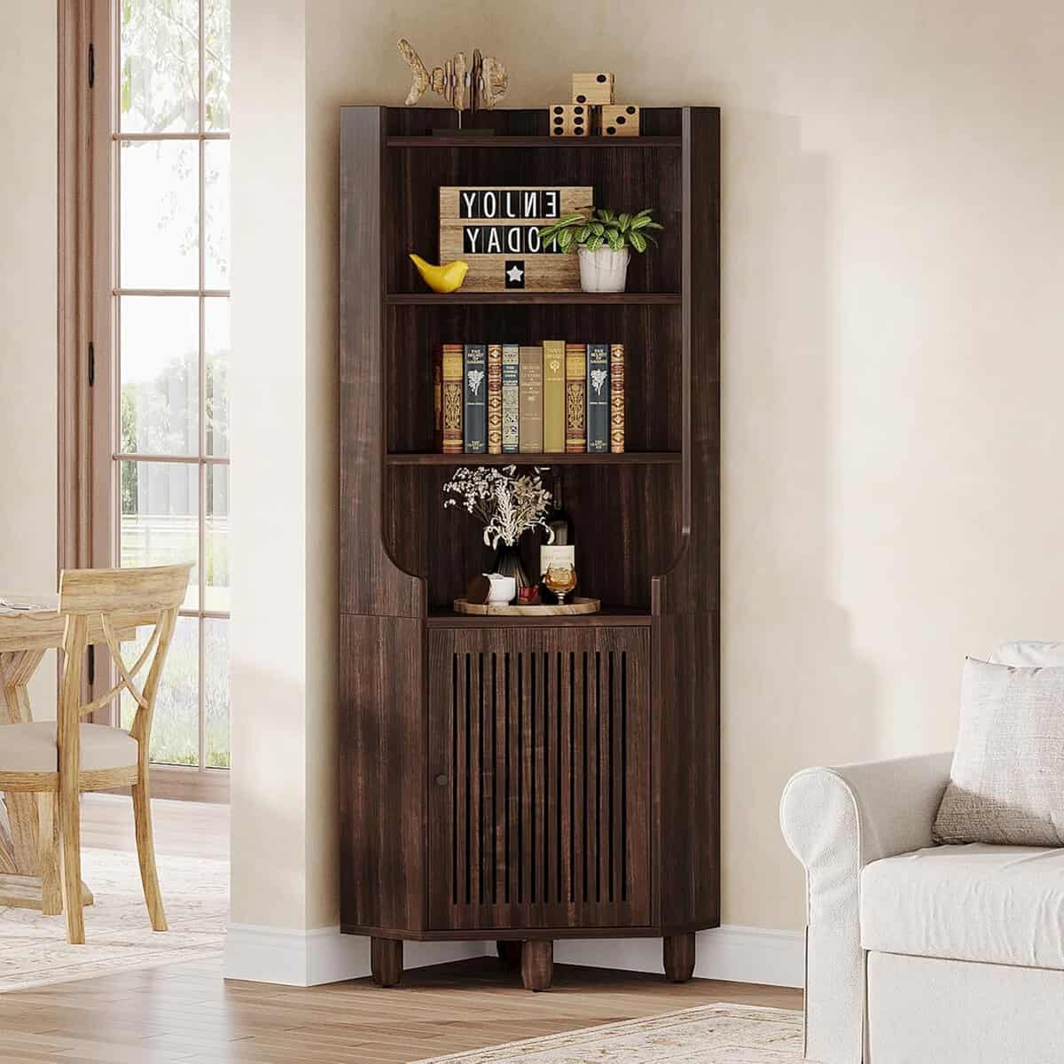 Tribesigns 68″ Tall Farmhouse Corner Cabinet Brown