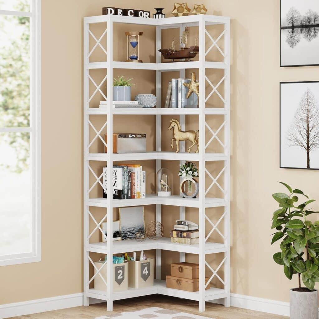 Tribesigns 7 Shelf Corner Bookshelf, Large Modern Bookcase