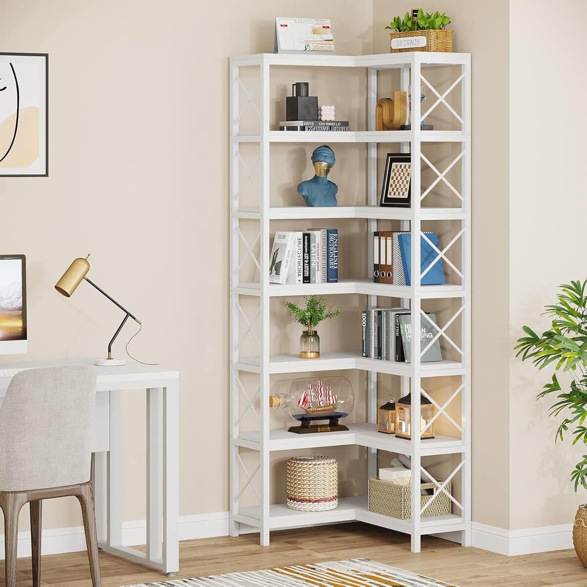 Tribesigns 7 Shelf Corner Bookshelf, Large Modern Bookcase