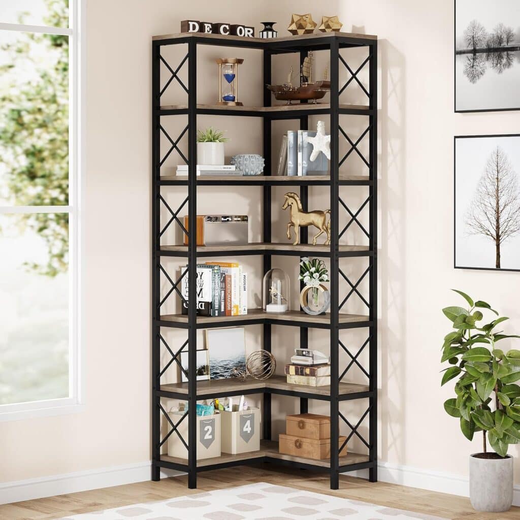 Tribesigns 7-Shelf Corner Bookshelf, Large Modern Corner Bookcase