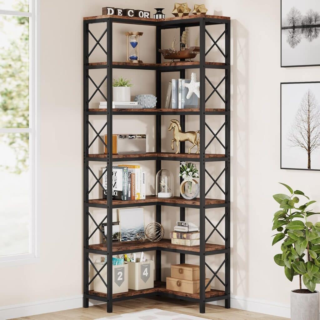 Tribesigns 7-Shelf Corner Bookshelf, Large Modern Bookcase