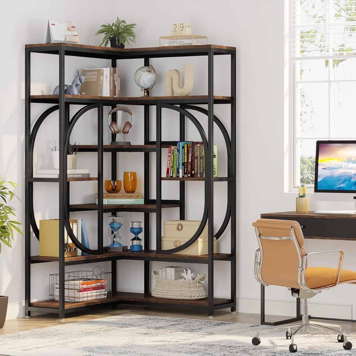 Tribesigns 7-Shelf Corner Bookshelf, Large Modern Bookcase