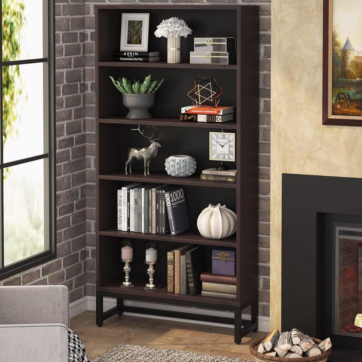 Tribesigns 70.8-Inch Tall Sandalwood Bookcase