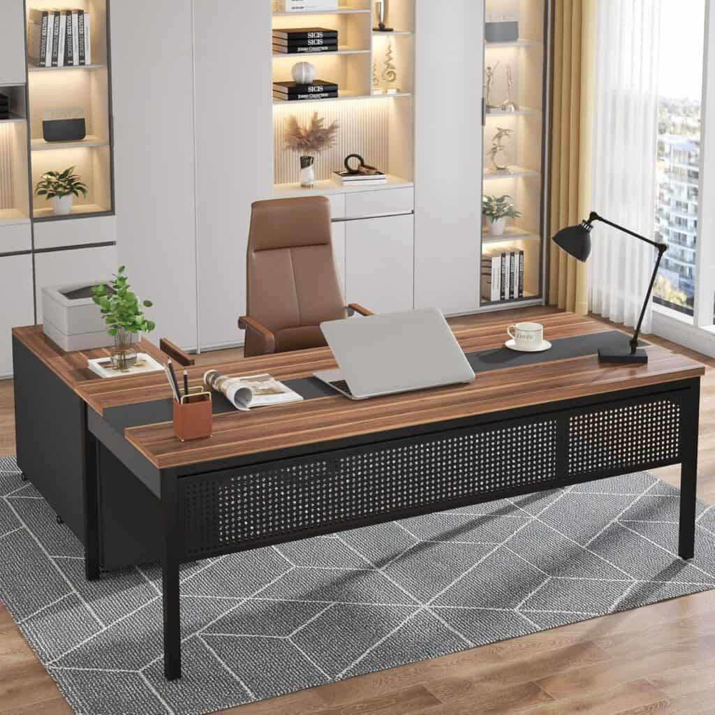 Tribesigns 70.8" Large Executive Office Desk with 47" Lateral File Cabinet Combo