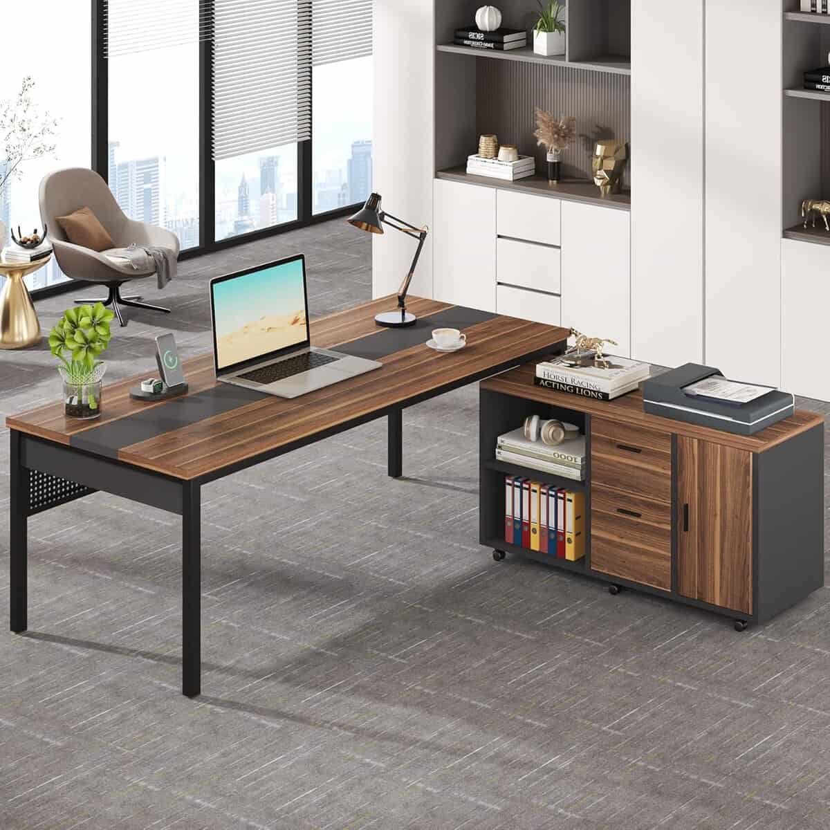 Tribesigns 70.8" Large Executive Office Desk with 47" Lateral File Cabinet Combo